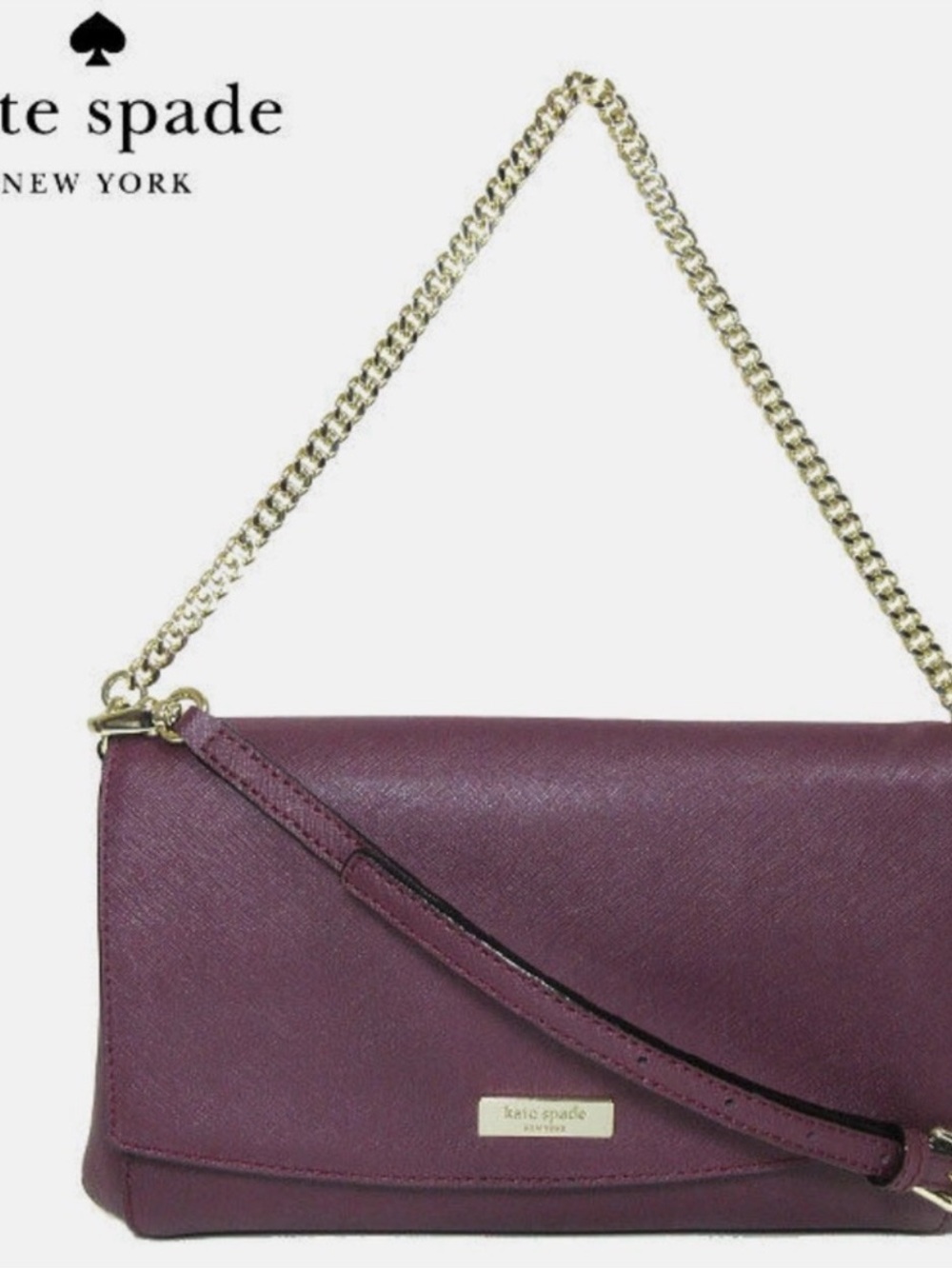 kate spade Plum Leather Flap Crossbody with Gold Chain